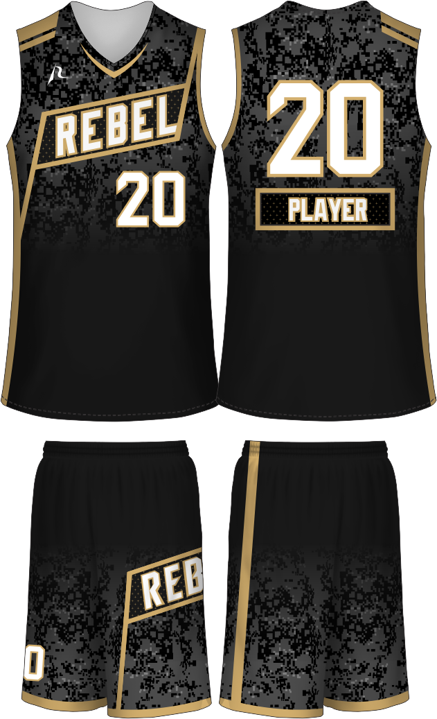 Black Gold Rebel Basketball Uniform PNG image