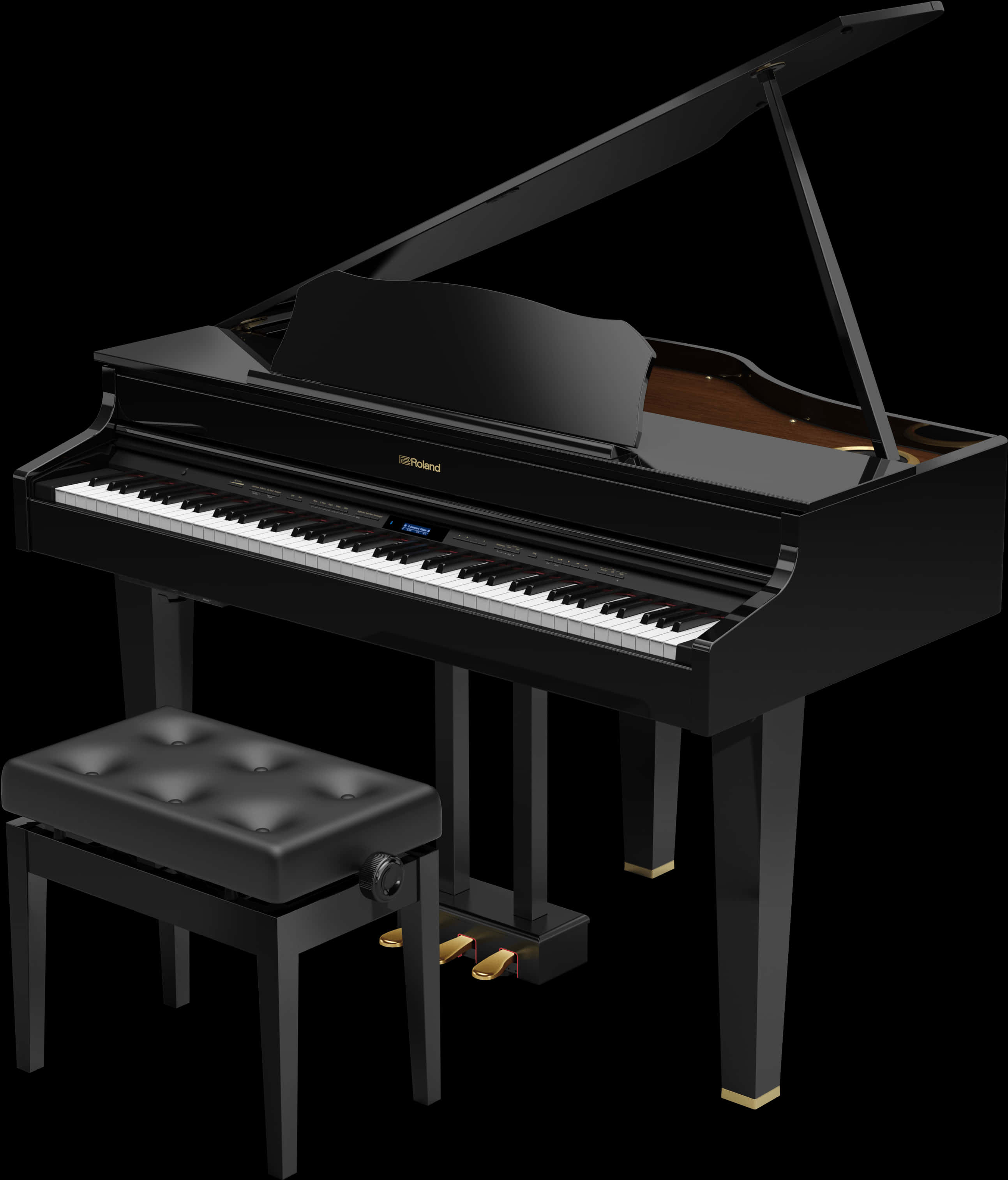 Black Grand Pianoand Bench PNG image