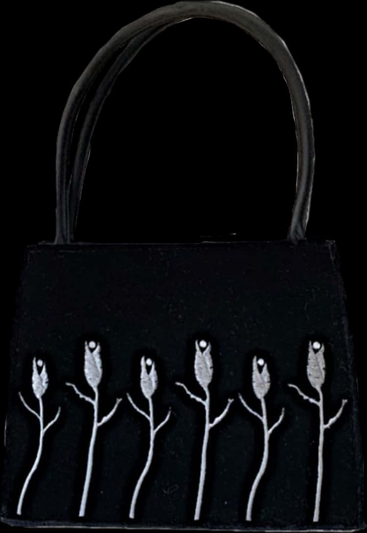 Black Handbag White Rose Embroidery PNG image