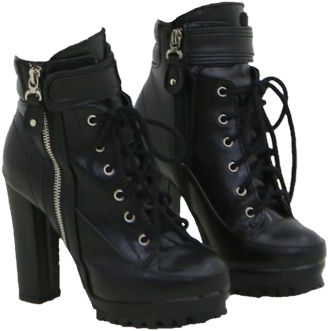 Black Heeled Lace Up Ankle Boots PNG image
