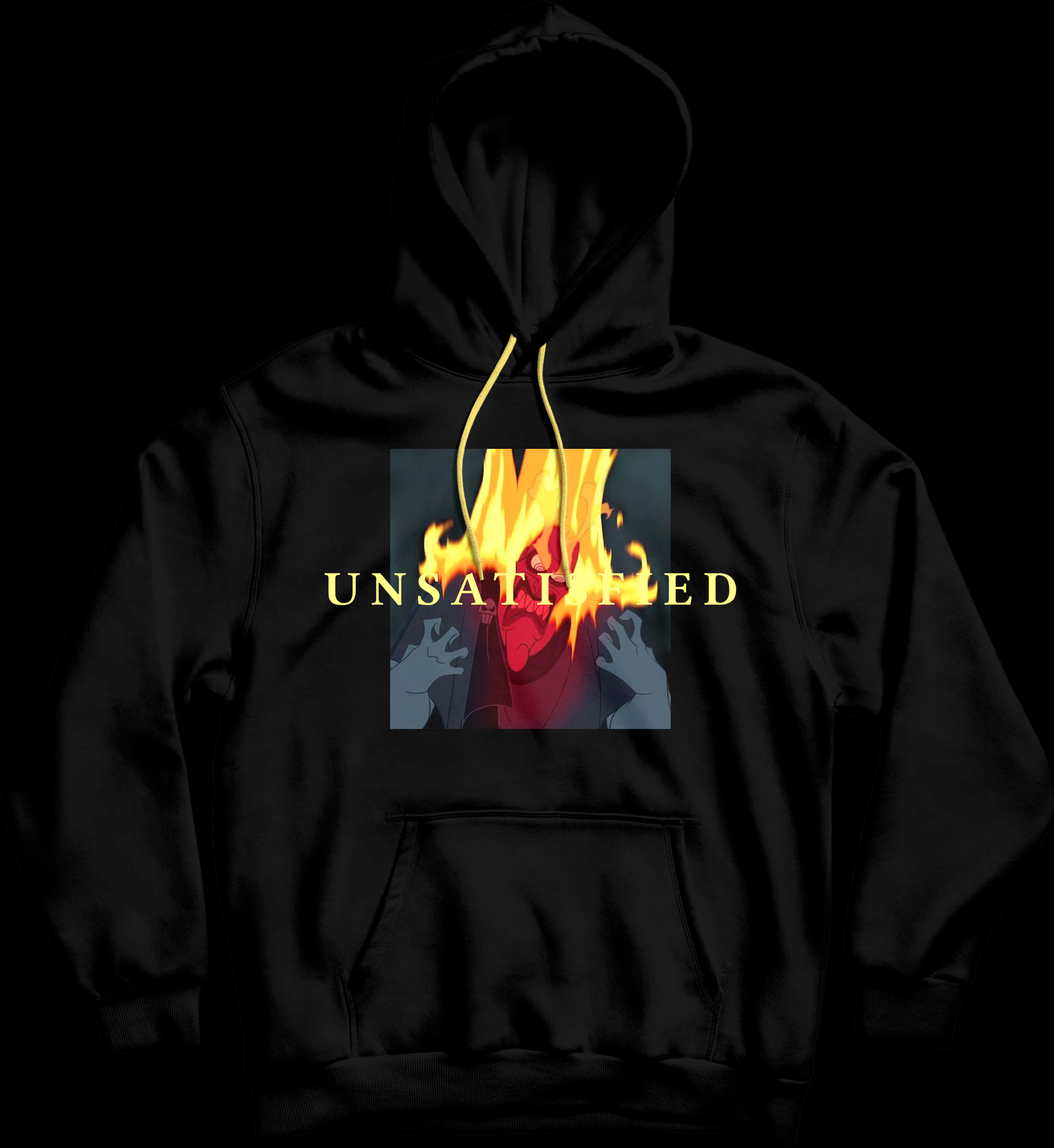 Black Hoodiewith Unsatiated Fire Graphic PNG image