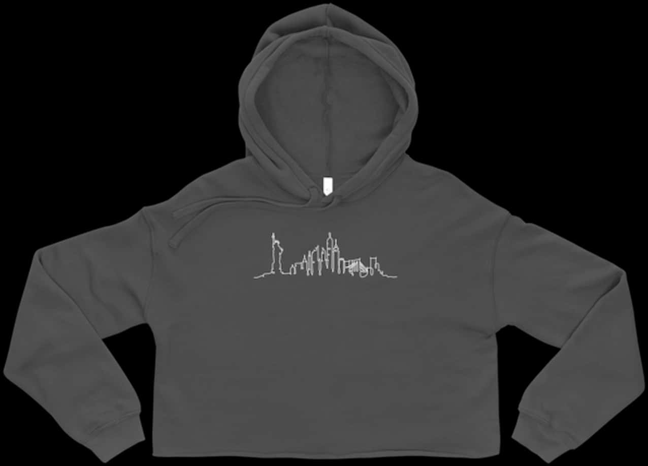 Black Hoodiewith White City Silhouette Graphic PNG image