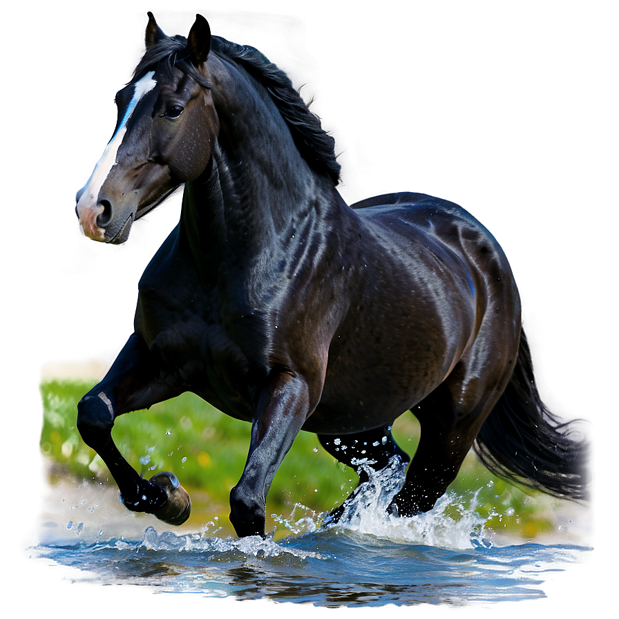 Black Horse Running In Water Png 06262024 PNG image