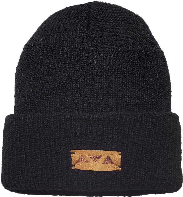 Black Knit Beanie With Logo Patch PNG image