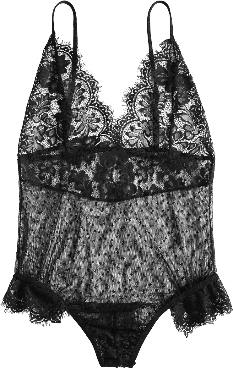Black Lace Bodysuit Lingerie PNG image