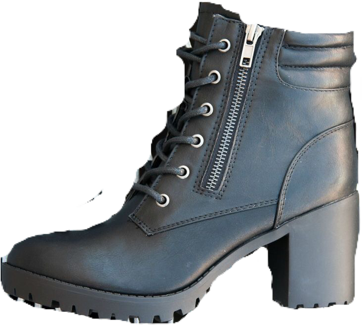 Black Laced Bootwith Heeland Zipper.png PNG image