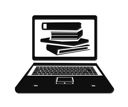 Black Laptop Books Concept Art PNG image