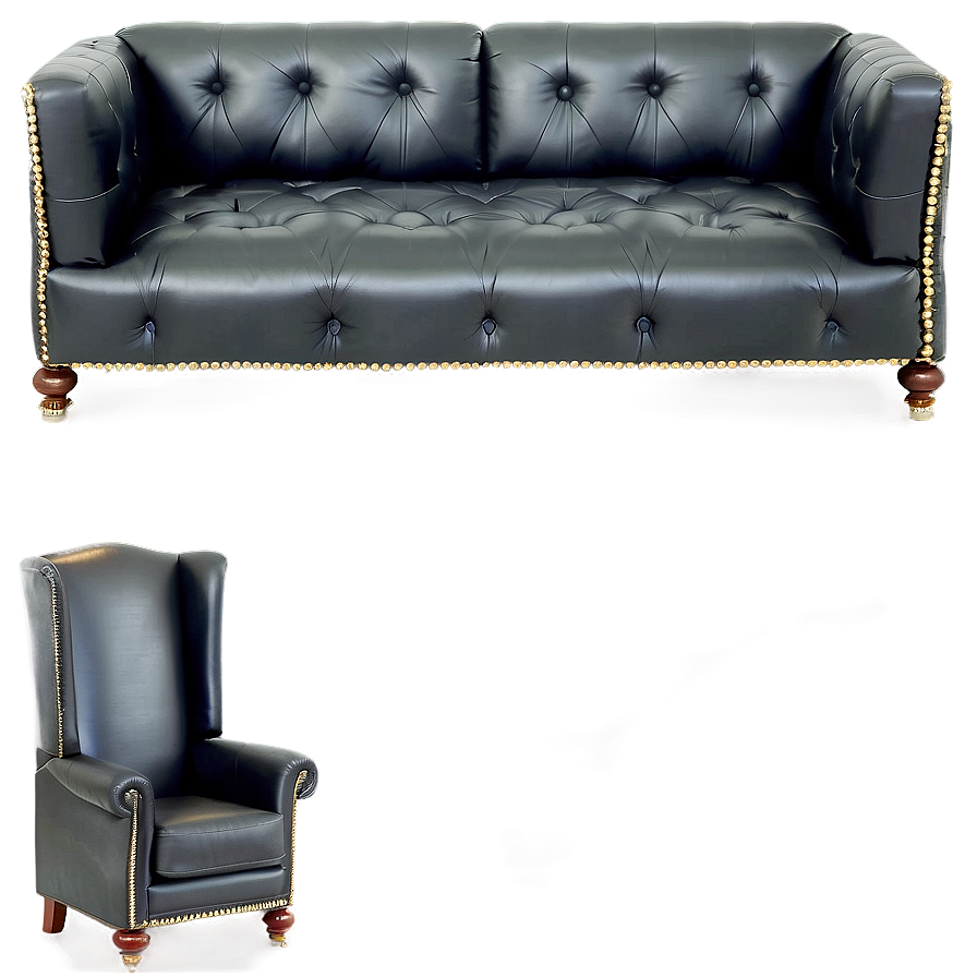 Black Leather Couch Png 06252024 PNG image