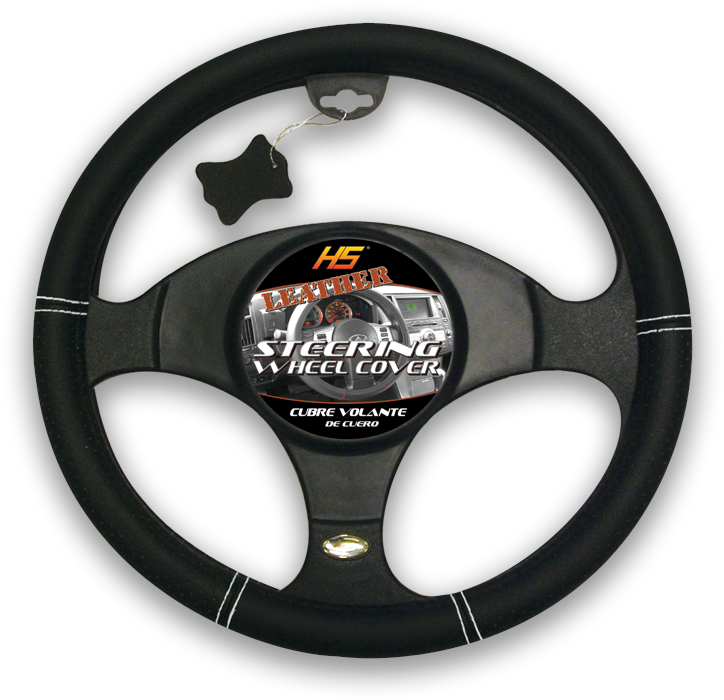 Black Leather Steering Wheel Cover PNG image
