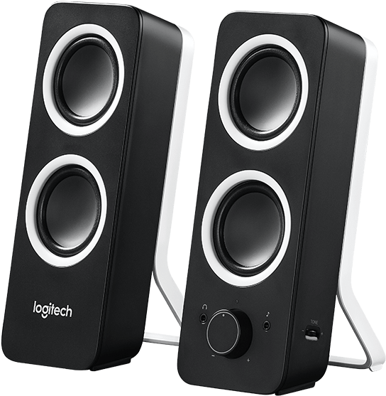 Black Logitech Desktop Speakers PNG image