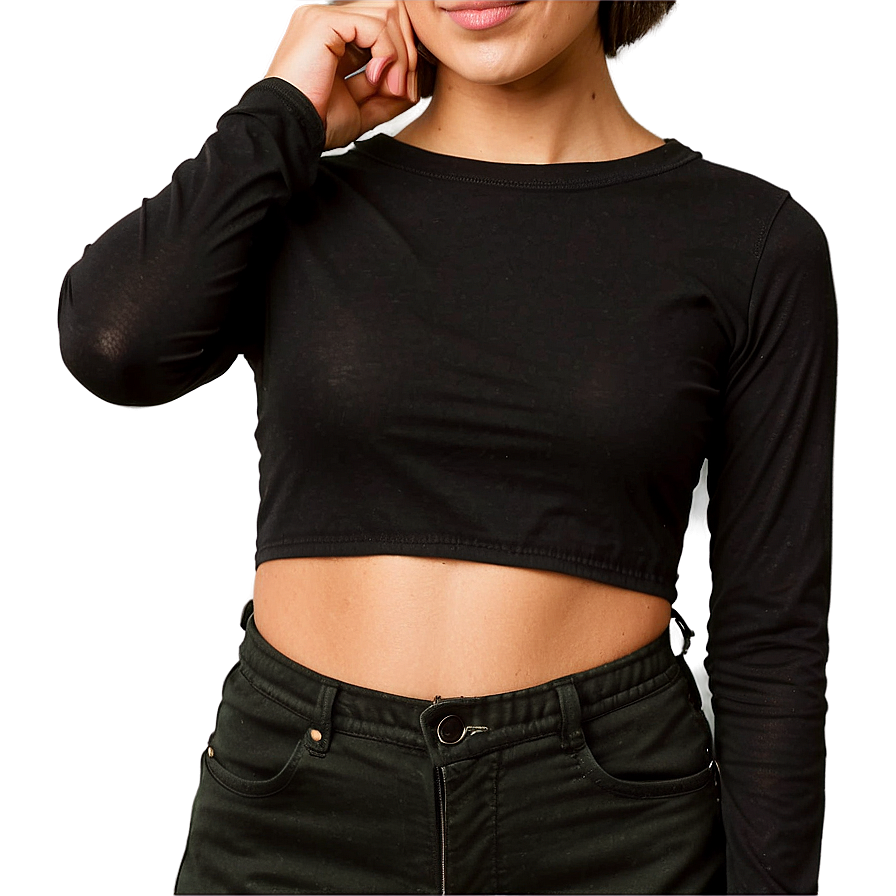 Black Long Sleeve Crop Top Png Uuo15 PNG image