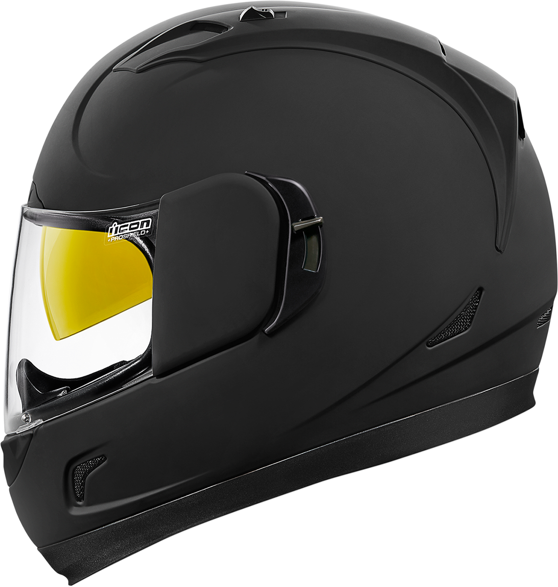 Black Motorcycle Helmet Yellow Visor PNG image