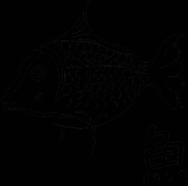 Black Outline Fish Illustration PNG image