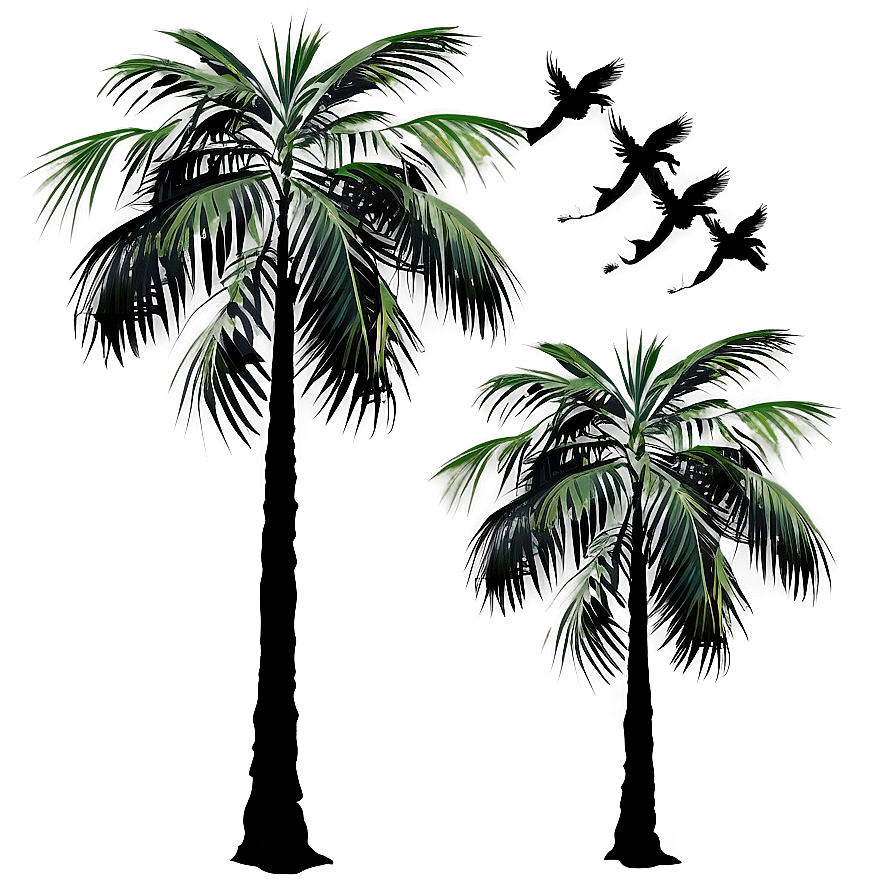 Black Palm Tree With Birds Png 06262024 PNG image