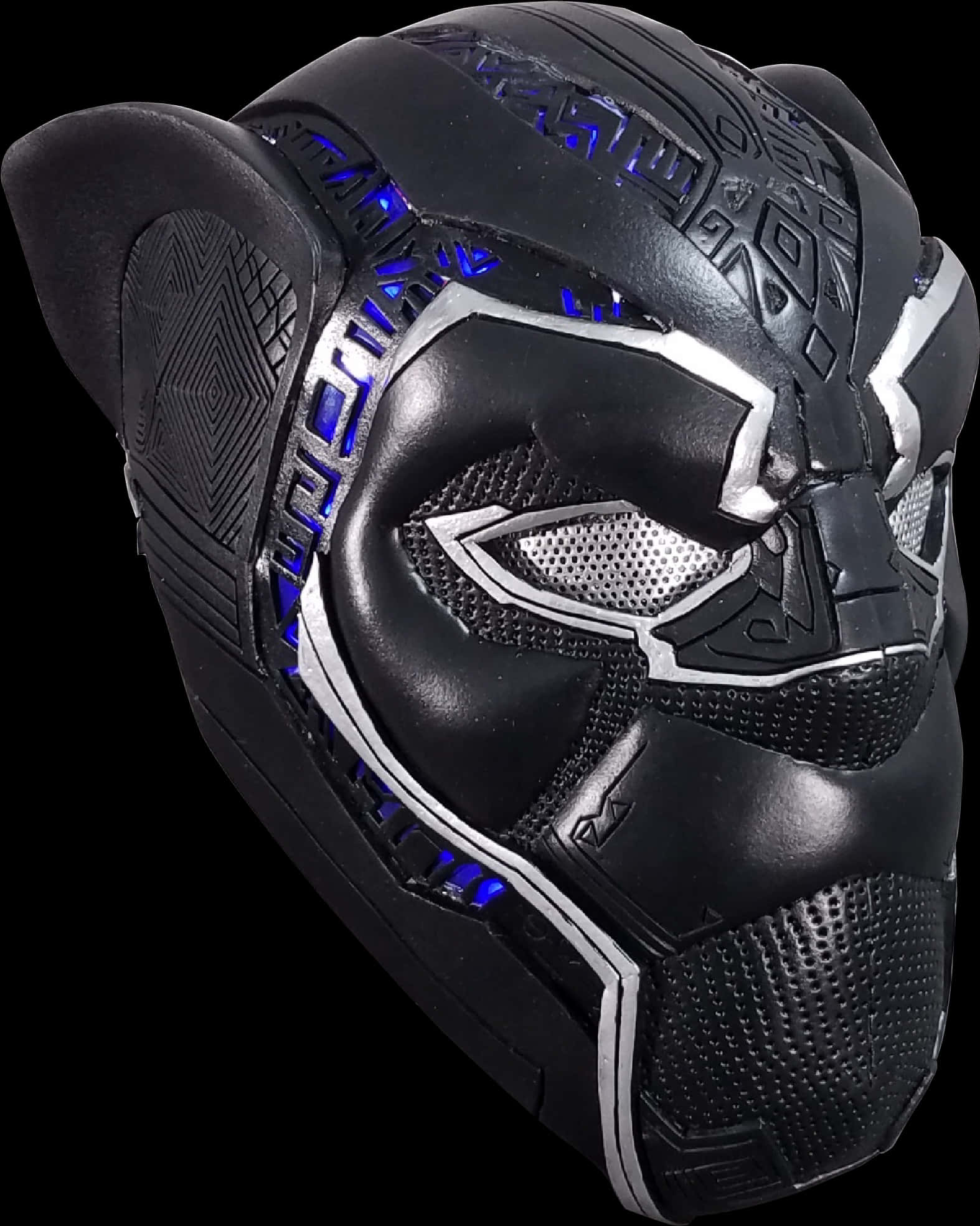 Black Panther Helmet Blue Lights PNG image