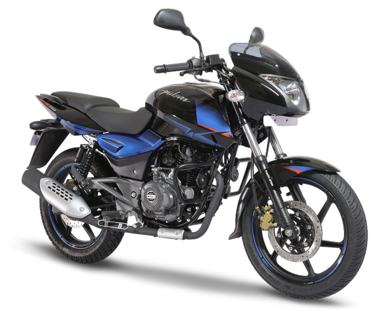 Black Pulsar Motorcycle Blue Accents PNG image