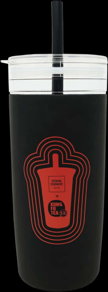Black Red Branded Tumblerwith Straw PNG image