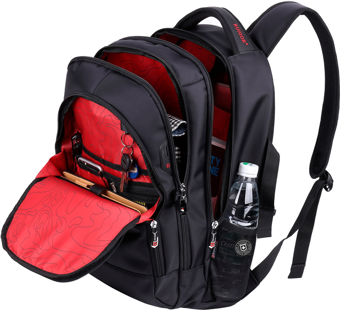 Black Red Organized Backpack PNG image