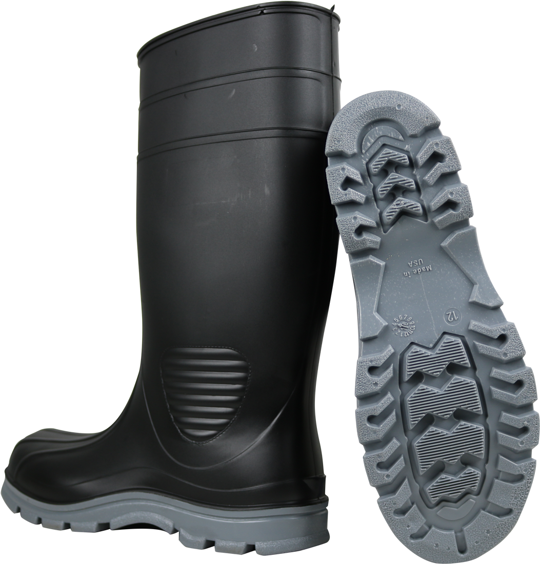 Black Rubber Bootwith Tread Sole PNG image