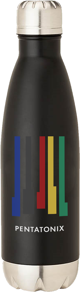 Black Stainless Steel Water Bottle Pentatonix Logo PNG image