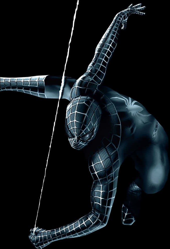Black Suit Spiderman Swinging PNG image