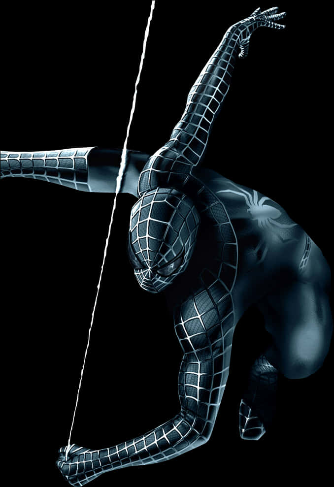 Black Suited Spiderman Swinging PNG image