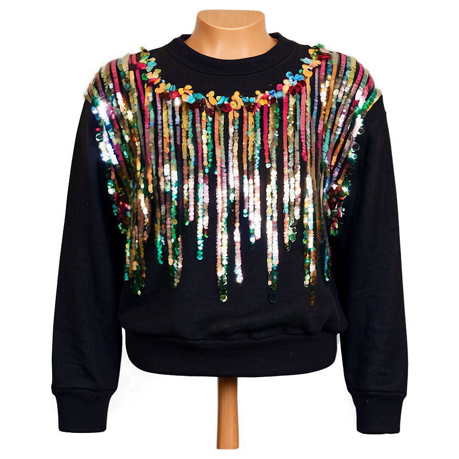 Black Sweatshirt With Sequin Embellishments Png Vih3 PNG image