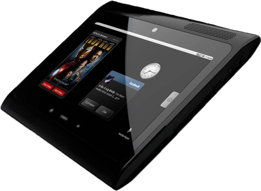 Black Tabletwith Clockand Apps PNG image