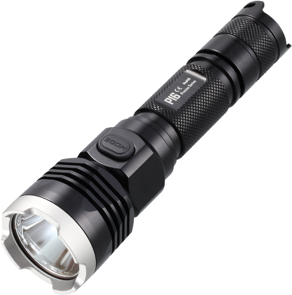 Black Tactical L E D Flashlight PNG image