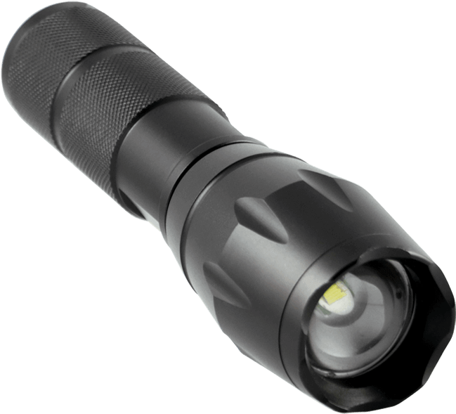 Black Tactical L E D Flashlight PNG image