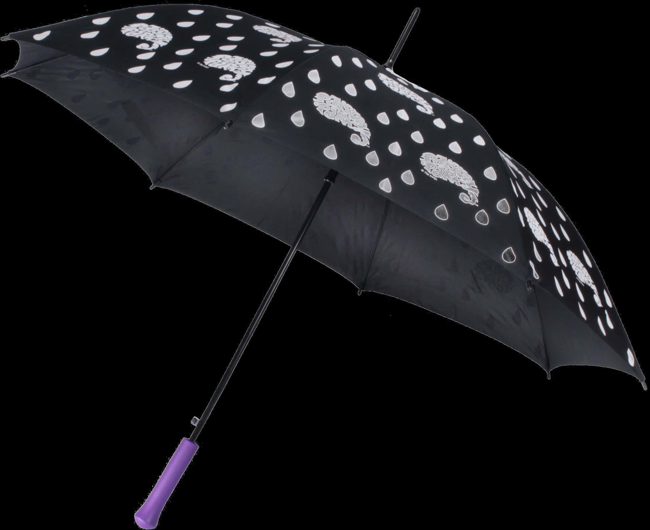 Black Umbrella White Raindrop Pattern PNG image