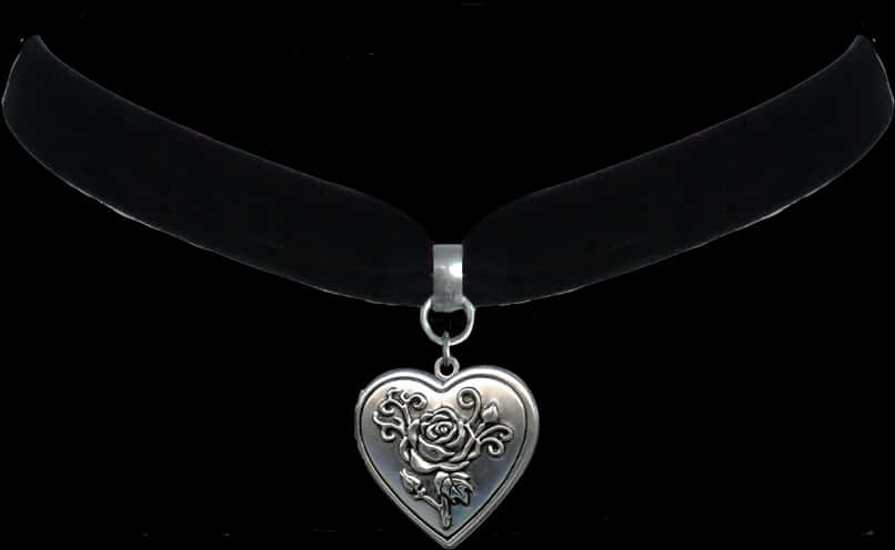 Black Velvet Chokerwith Silver Heart Pendant PNG image