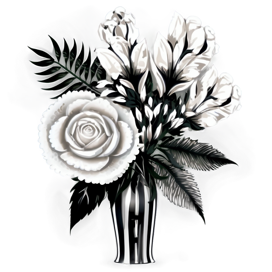 Black White Floral Bouquet Png 12 PNG image