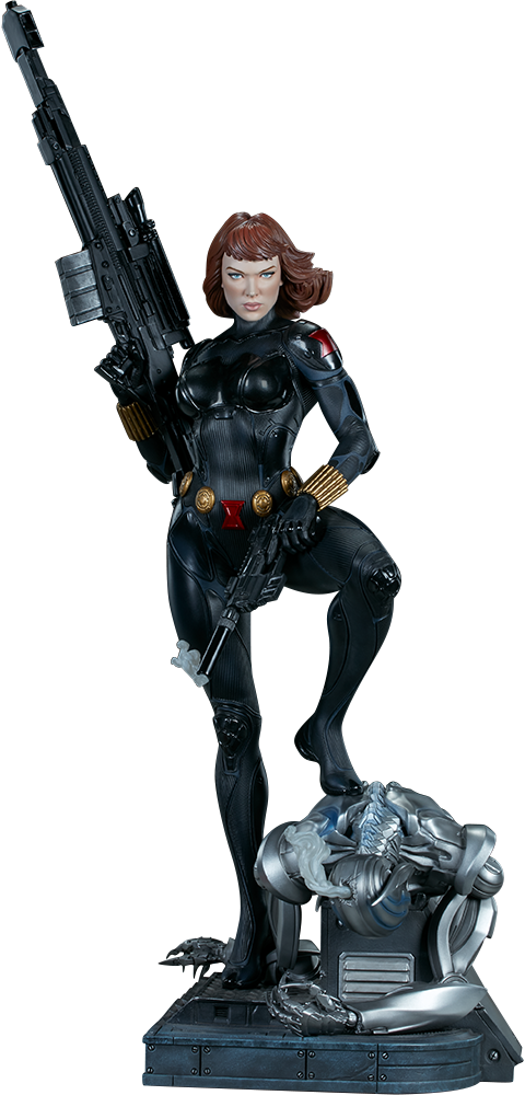 Black Widow Statuewith Gun PNG image