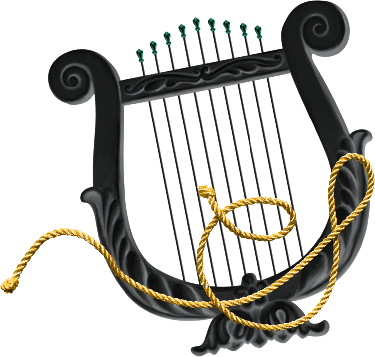 Blackand Gold Lyre Instrument PNG image
