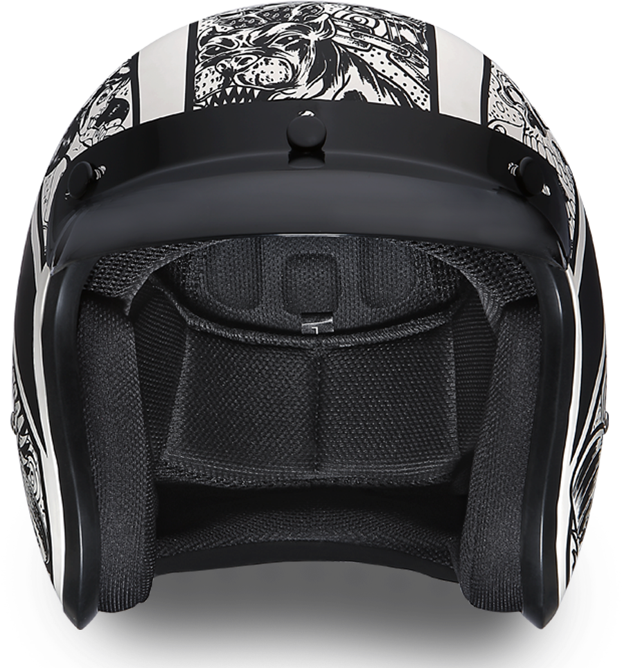 Blackand White Graphic Motorcycle Helmet PNG image