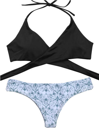 Blackand White Patterned Bikini Set PNG image