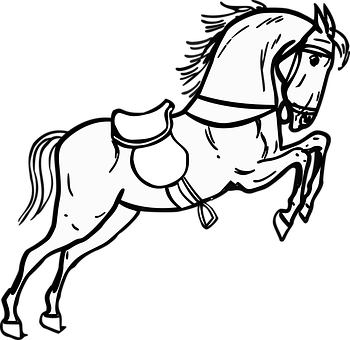 Blackand White Saddled Horse Illustration PNG image