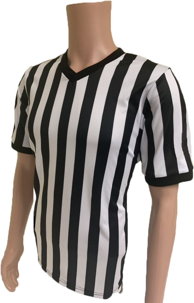 Blackand White Striped Referee Shirt PNG image