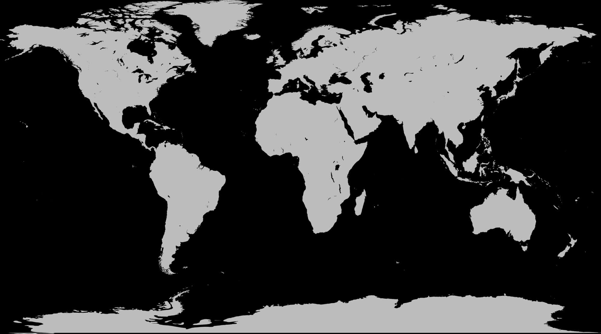 Blackand White World Map Silhouette PNG image