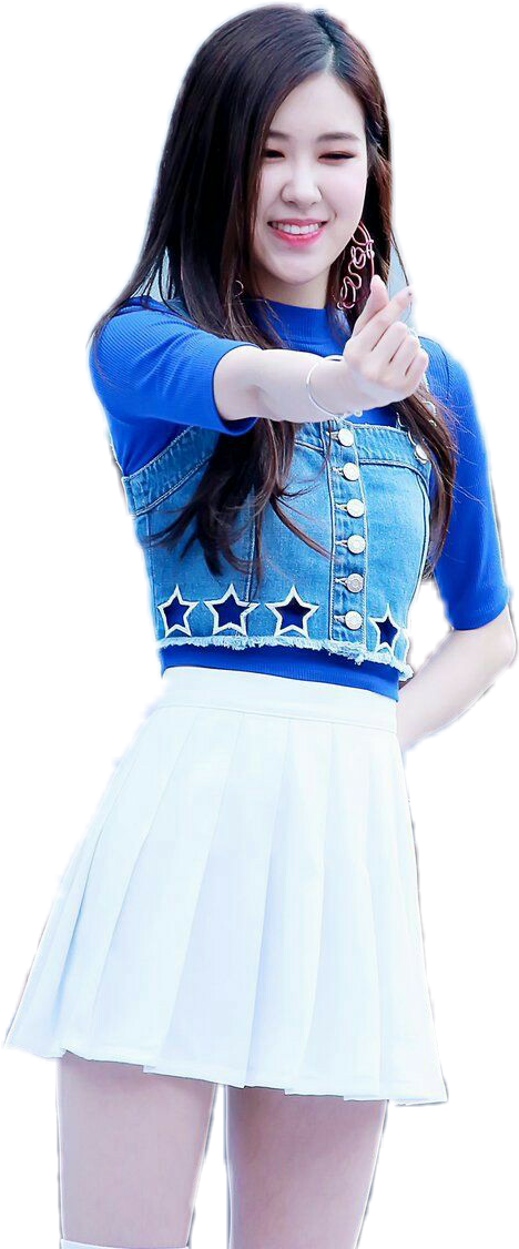 Blackpink Memberin Blue Denim Topand White Skirt PNG image