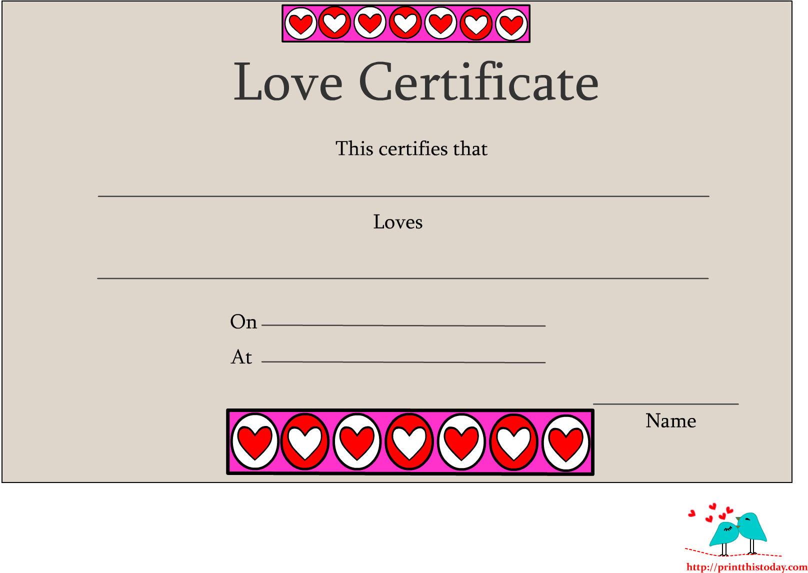 Blank Love Certificate Template PNG image