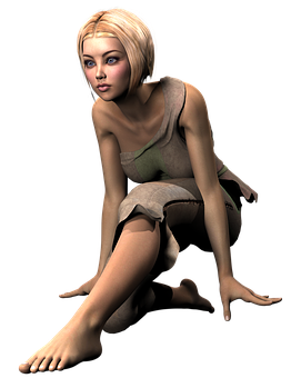 Blonde Animated Character Crouching PNG image
