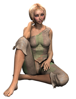 Blonde Animated Character Seated Pose PNG image