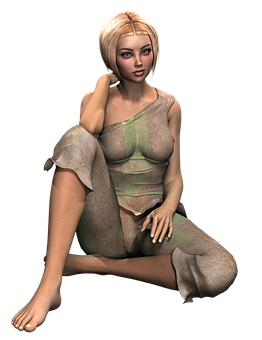 Blonde Animated Character Sitting PNG image