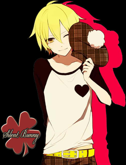 Blonde_ Anime_ Boy_with_ Chocolate_ Bar PNG image