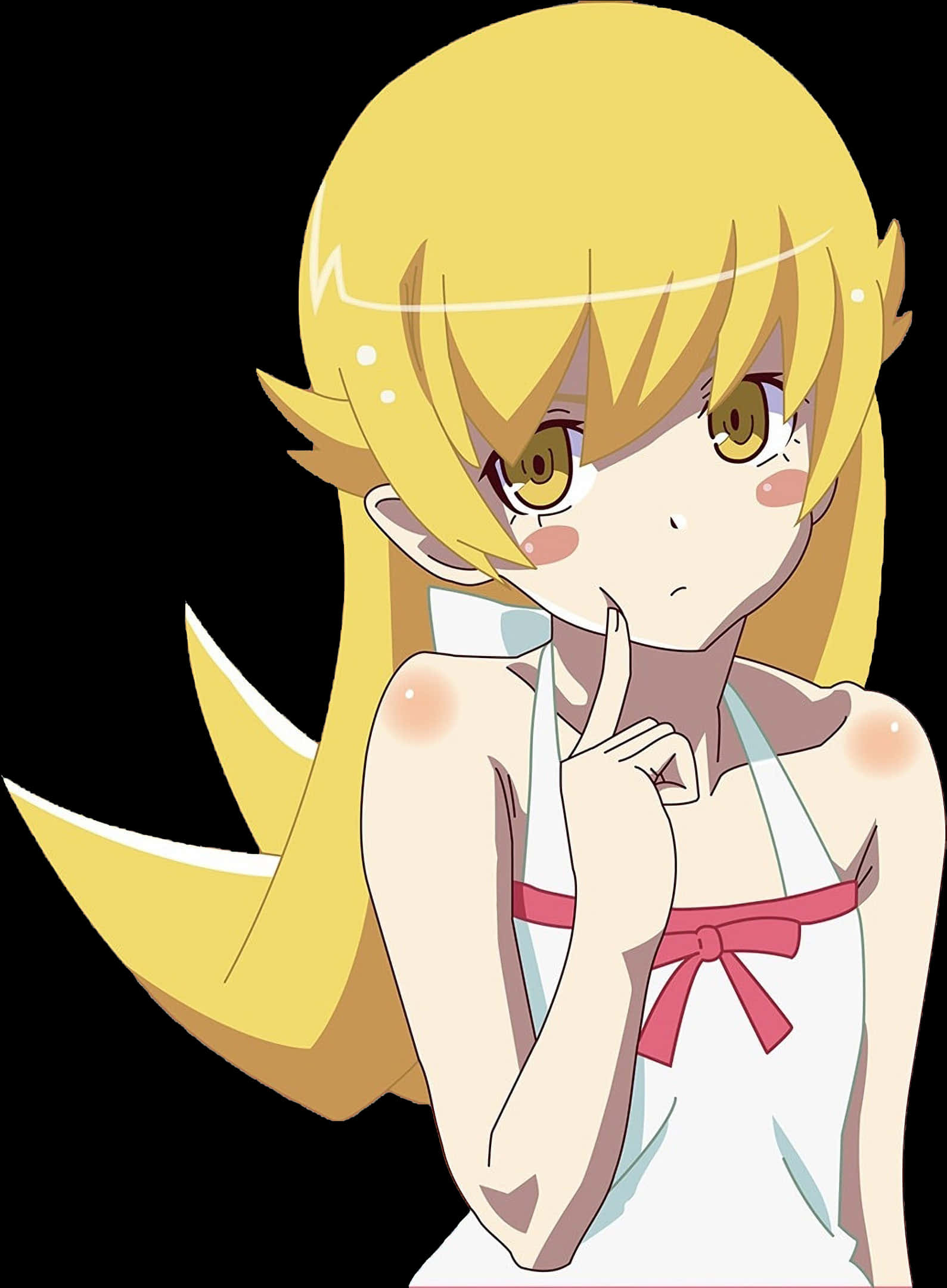 Blonde Anime Character Thinking Pose PNG image
