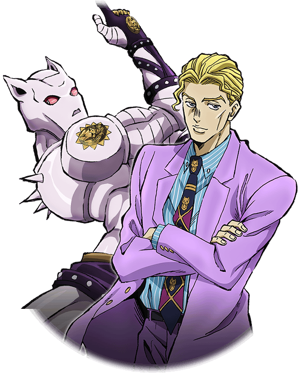 Blonde Anime Characterand Purple Stand PNG image