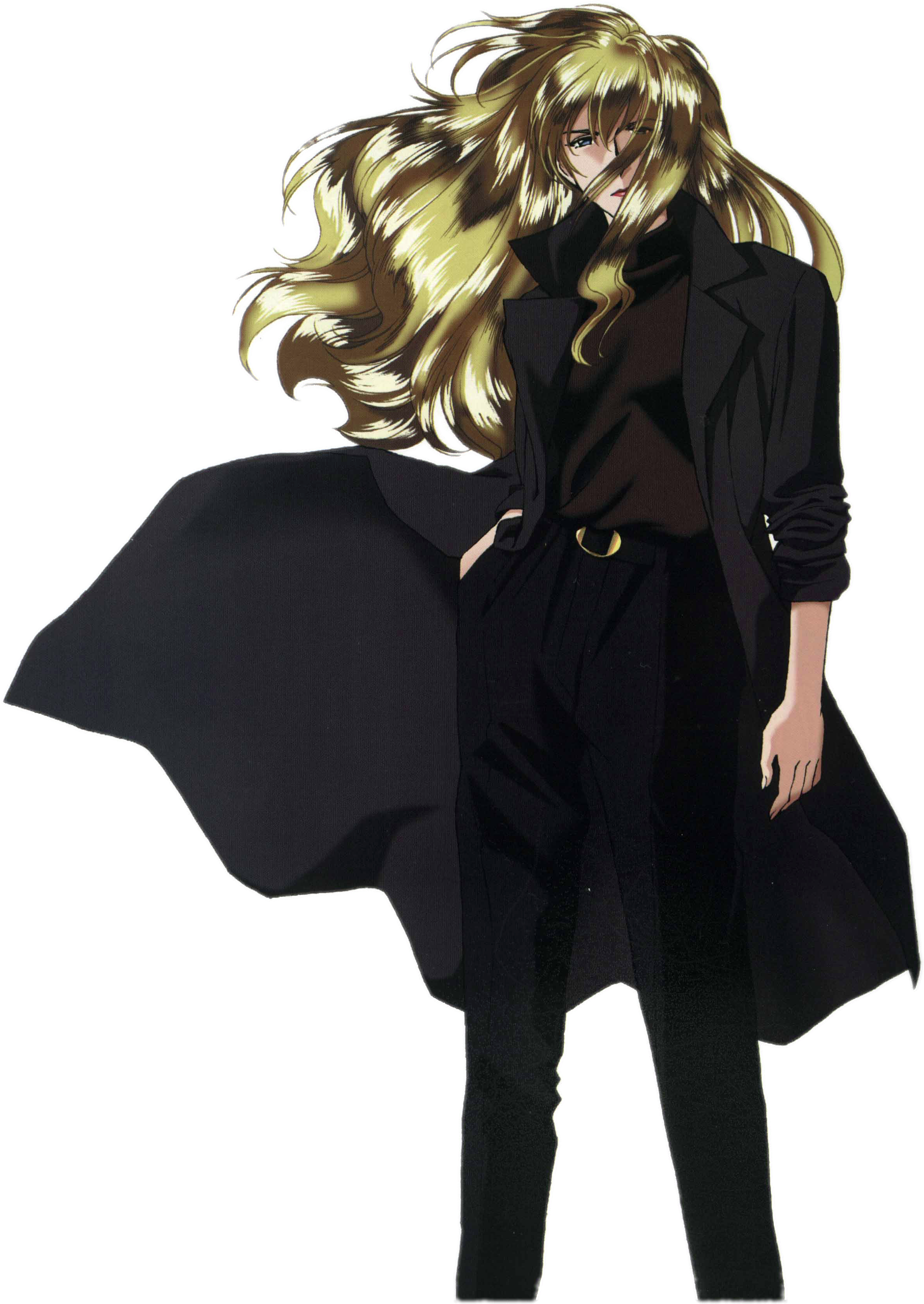 Blonde Anime Characterin Black Outfit PNG image