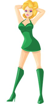 Blonde Cartoon Characterin Green Dress PNG image